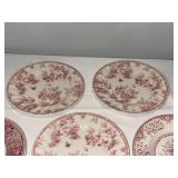 Vintage Red and White Stamped Transferware Plate Collection, 12 Pieces Vintage Red and White Stamped Transferware Plate Collection, 12 Pieces