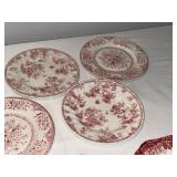 Vintage Red and White Stamped Transferware Plate Collection, 12 Pieces Vintage Red and White Stamped Transferware Plate Collection, 12 Pieces