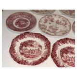 Vintage Red and White Stamped Transferware Plate Collection, 12 Pieces Vintage Red and White Stamped Transferware Plate Collection, 12 Pieces