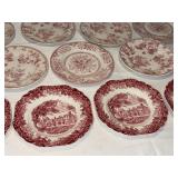 Vintage Red and White Stamped Transferware Plate Collection, 12 Pieces Vintage Red and White Stamped Transferware Plate Collection, 12 Pieces
