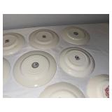 Vintage Red and White Stamped Transferware Plate Collection, 12 Pieces Vintage Red and White Stamped Transferware Plate Collection, 12 Pieces