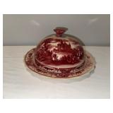 Vintage Red Stamped Transferware Covered Serving Dish Vintage Red Stamped Transferware Covered Serving Dish