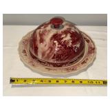 Vintage Red Stamped Transferware Covered Serving Dish Vintage Red Stamped Transferware Covered Serving Dish