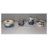 French Ironstone Stamped Blue and White Ceramic Jug and Bowl Collection French Ironstone Stamped Blue and White Ceramic Jug and Bowl Collection