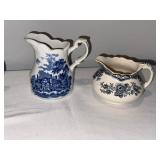 French Ironstone Stamped Blue and White Ceramic Jug and Bowl Collection French Ironstone Stamped Blue and White Ceramic Jug and Bowl Collection