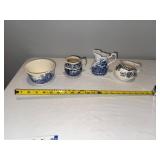 French Ironstone Stamped Blue and White Ceramic Jug and Bowl Collection French Ironstone Stamped Blue and White Ceramic Jug and Bowl Collection