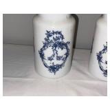 Set of 2 Vintage French Ceramic Apothecary Jars with Blue Floral Design Set of 2 Vintage French Ceramic Apothecary Jars with Blue Floral Design