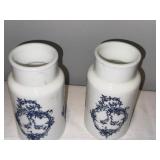 Set of 2 Vintage French Ceramic Apothecary Jars with Blue Floral Design Set of 2 Vintage French Ceramic Apothecary Jars with Blue Floral Design