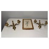 Vintage Brass Wall Sconces & Framed Botanical Print Vintage Brass Wall Sconces & Framed Botanical Print