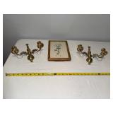 Vintage Brass Wall Sconces & Framed Botanical Print Vintage Brass Wall Sconces & Framed Botanical Print