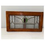 Vintage English Stained Glass Window with Wooden Frame Vintage English Stained Glass Window with Wooden Frame