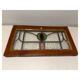 Vintage English Stained Glass Window with Wooden Frame Vintage English Stained Glass Window with Wooden Frame