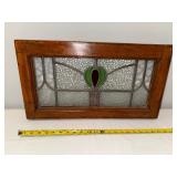 Vintage English Stained Glass Window with Wooden Frame Vintage English Stained Glass Window with Wooden Frame