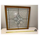 Vintage Signed Stained Glass Window Panel with Floral Motif Vintage Signed Stained Glass Window Panel with Floral Motif
