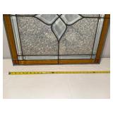 Vintage Signed Stained Glass Window Panel with Floral Motif Vintage Signed Stained Glass Window Panel with Floral Motif