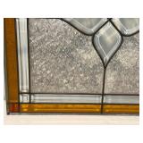 Vintage Signed Stained Glass Window Panel with Floral Motif Vintage Signed Stained Glass Window Panel with Floral Motif