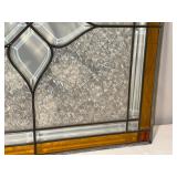 Vintage Signed Stained Glass Window Panel with Floral Motif Vintage Signed Stained Glass Window Panel with Floral Motif