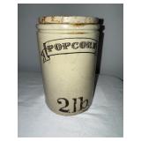 Antique English Lidded 2 lb Stoneware Popcorn Crock Antique English Lidded 2 lb Stoneware Popcorn Crock