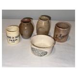 Antique European Ceramic Pots Collection - 5 Assorted Pieces with Distinct Markings Antique European Ceramic Pots Collection - 5 Assorted Pieces with Distinct Markings