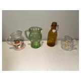 Lot of 4 Vintage Style Glass Pitchers & Bottles - Decorative Assortment Lot of 4 Vintage Style Glass Pitchers & Bottles - Decorative Assortment