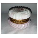 Vintage Wavecrest Pink and White Glass Trinket Box with Gold Hinge Vintage Wavecrest Pink and White Glass Trinket Box with Gold Hinge