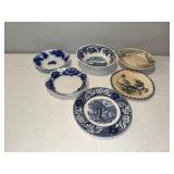 Set of 6 Vintage Flo Blue and French Ironstone Plates with Scenic Designs Set of 6 Vintage Flo Blue and French Ironstone Plates with Scenic Designs
