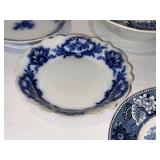 Set of 6 Vintage Flo Blue and French Ironstone Plates with Scenic Designs Set of 6 Vintage Flo Blue and French Ironstone Plates with Scenic Designs