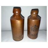 Pair of Vintage English Ironstone Stoneware Bottles with Embossed Branding Pair of Vintage English Ironstone Stoneware Bottles with Embossed Branding