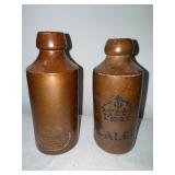 Pair of Vintage English Ironstone Stoneware Bottles with Embossed Branding Pair of Vintage English Ironstone Stoneware Bottles with Embossed Branding