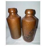 Pair of Vintage English Ironstone Stoneware Bottles with Embossed Branding Pair of Vintage English Ironstone Stoneware Bottles with Embossed Branding