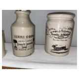 Vintage French Stoneware Advertising Pots - Set of 5 Vintage French Stoneware Advertising Pots - Set of 5