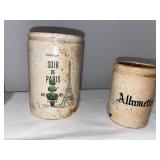Vintage French Stoneware Advertising Pots - Set of 5 Vintage French Stoneware Advertising Pots - Set of 5