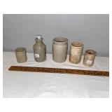 Vintage French Stoneware Advertising Pots - Set of 5 Vintage French Stoneware Advertising Pots - Set of 5