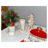 Vintage Christmas Decor Lot with Santa Figurines, Boot Ornaments, and Holt Howard Bell Vintage Christmas Decor Lot with Santa Figurines, Boot Ornaments, and Holt Howard Bell