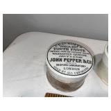 Set of 3 Antique English Advertising Ironstone Areca Nut Toothpaste Jars - John Pepper, Commans, Woods Set of 3 Antique English Advertising Ironstone Areca Nut Toothpaste Jars - John Pepper, Commans, Woods