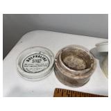 Set of 3 Antique English Advertising Ironstone Areca Nut Toothpaste Jars - John Pepper, Commans, Woods Set of 3 Antique English Advertising Ironstone Areca Nut Toothpaste Jars - John Pepper, Commans, Woods