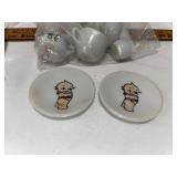 Vintage Miniature English Porcelain Doll Dishes with Illustrated Plates Vintage Miniature English Porcelain Doll Dishes with Illustrated Plates