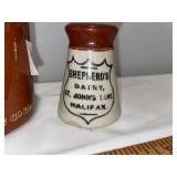 Antique Stoneware English Advertising Pottery Dairy Jars Lot - Express, Shepherd Antique Stoneware English Advertising Pottery Dairy Jars Lot - Express, Shepherd