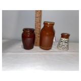 Antique Stoneware English Advertising Pottery Dairy Jars Lot - Express, Shepherd Antique Stoneware English Advertising Pottery Dairy Jars Lot - Express, Shepherd