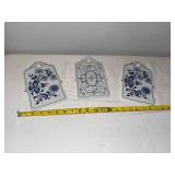 Set of 3 Decorative European Porcelain Breakfast Boards with Blue Floral Designs Set of 3 Decorative European Porcelain Breakfast Boards with Blue Floral Designs