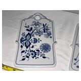 Set of 3 Decorative European Porcelain Breakfast Boards with Blue Floral Designs Set of 3 Decorative European Porcelain Breakfast Boards with Blue Floral Designs