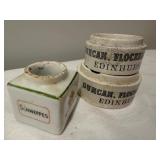 Antique English Advertising Schweppes Ink Jar & Duncan Flockhart Ironstone Ointment Pots Set Antique English Advertising Schweppes Ink Jar & Duncan Flockhart Ironstone Ointment Pots Set