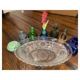 Vintage Glassware Collection with Decorative Dish & Bottles Vintage Glassware Collection with Decorative Dish & Bottles
