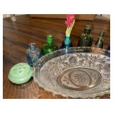 Vintage Glassware Collection with Decorative Dish & Bottles Vintage Glassware Collection with Decorative Dish & Bottles