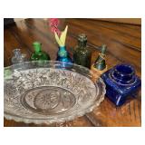 Vintage Glassware Collection with Decorative Dish & Bottles Vintage Glassware Collection with Decorative Dish & Bottles