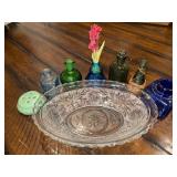 Vintage Glassware Collection with Decorative Dish & Bottles Vintage Glassware Collection with Decorative Dish & Bottles