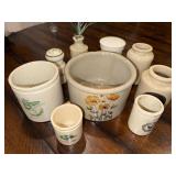Lot of 9 Decorative Antique English Ironstone Crocks and Jars with Nature Motifs Lot of 9 Decorative Antique English Ironstone Crocks and Jars with Nature Motifs