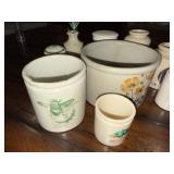 Lot of 9 Decorative Antique English Ironstone Crocks and Jars with Nature Motifs Lot of 9 Decorative Antique English Ironstone Crocks and Jars with Nature Motifs