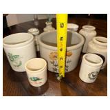 Lot of 9 Decorative Antique English Ironstone Crocks and Jars with Nature Motifs Lot of 9 Decorative Antique English Ironstone Crocks and Jars with Nature Motifs