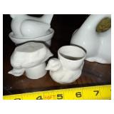 Charming French White Ceramic Animal Decor Set - Planter, Figurines & Egg Cup Charming French White Ceramic Animal Decor Set - Planter, Figurines & Egg Cup